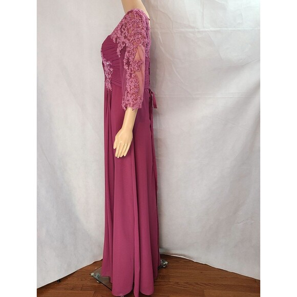 New Mother of the Bride (10) Dark Rose Lace/Chiffon Pleat Half Sleeve Maxi Dress - Picture 5 of 13